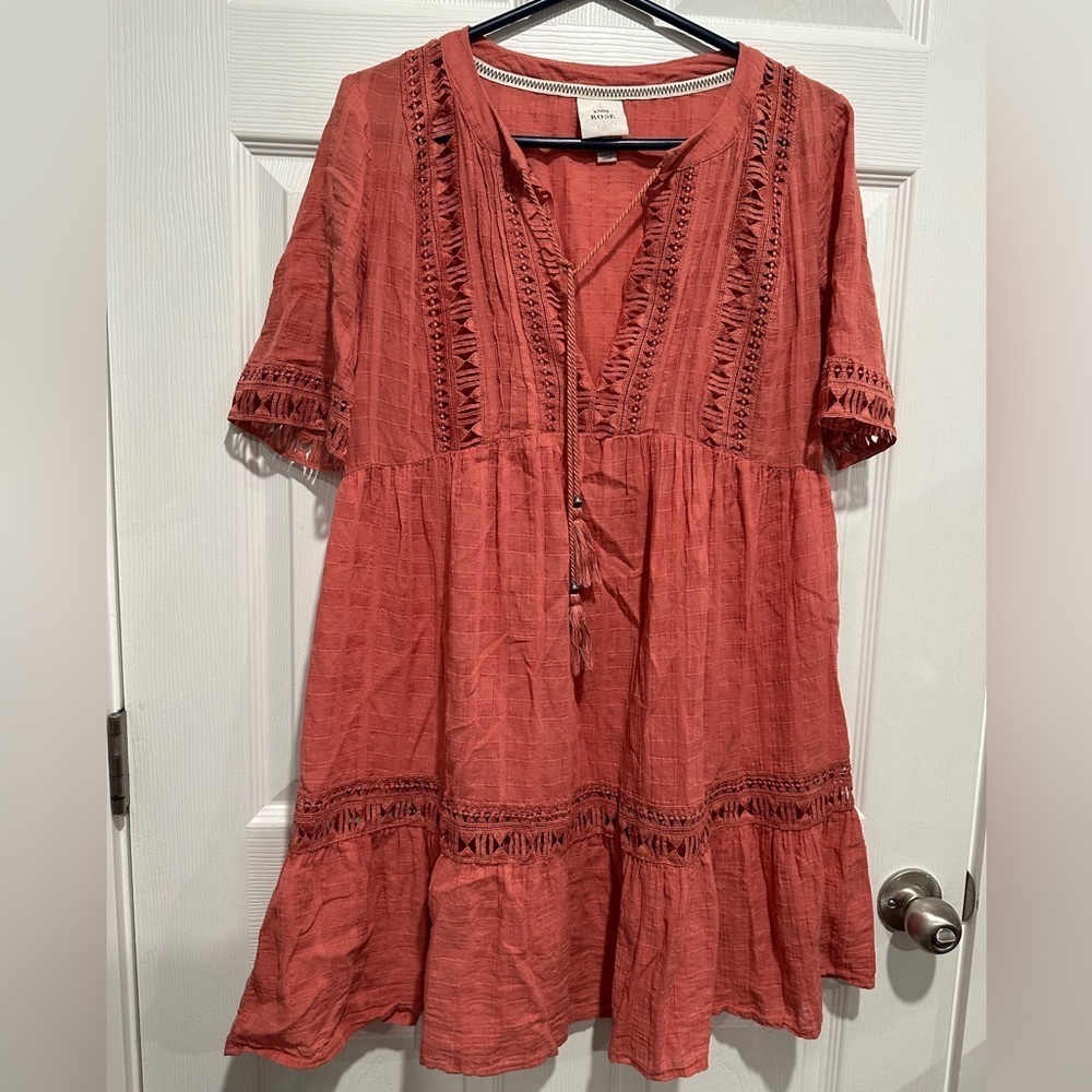 Knox Rose Coral Pink Boho Peasant Dress W/ Lining Size M - Picture 2 of 7